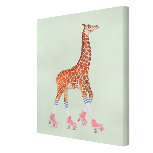 Tableaux animaux Girafe avec des patins à roulettes