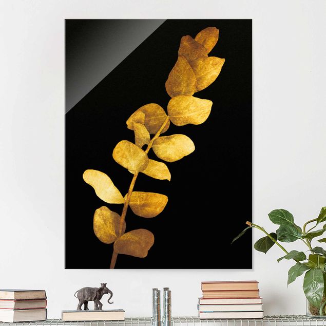 Tableau en verre - Gold - Eucalyptus On Black