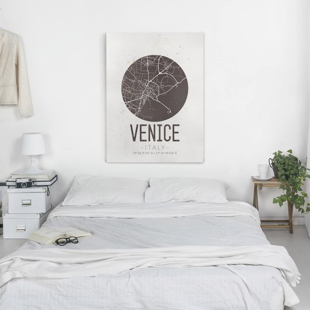 Tableaux sur toile en noir et blanc Plan de la ville de Venise - Rétro