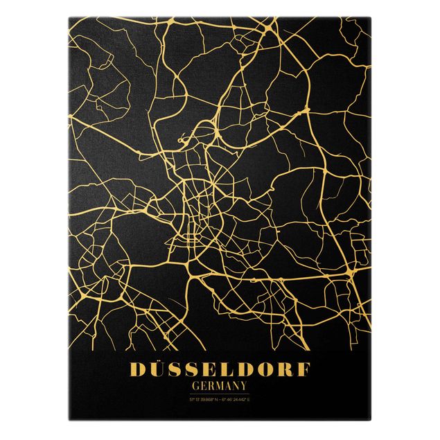 Tableaux toile Plan de ville de Dusseldorf - Noir classique