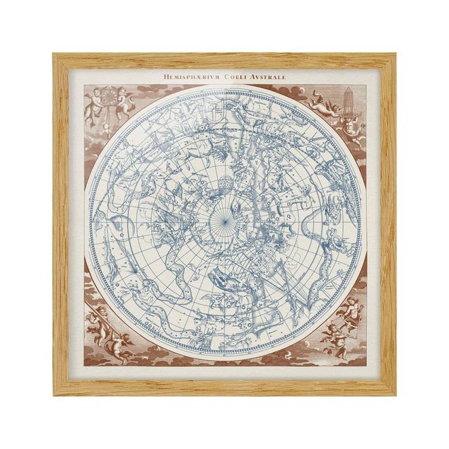 Tableaux mappemonde Carte des étoiles vintage de l'hémisphère Sud