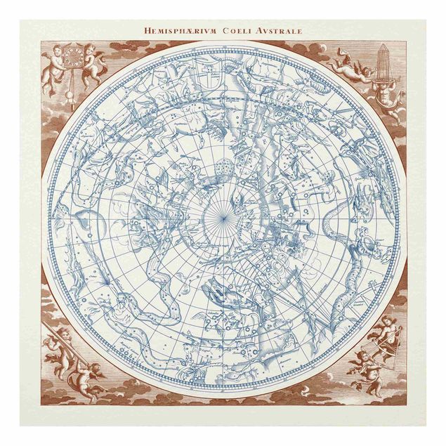 Tableau ton bleu Carte des étoiles vintage de l'hémisphère Sud