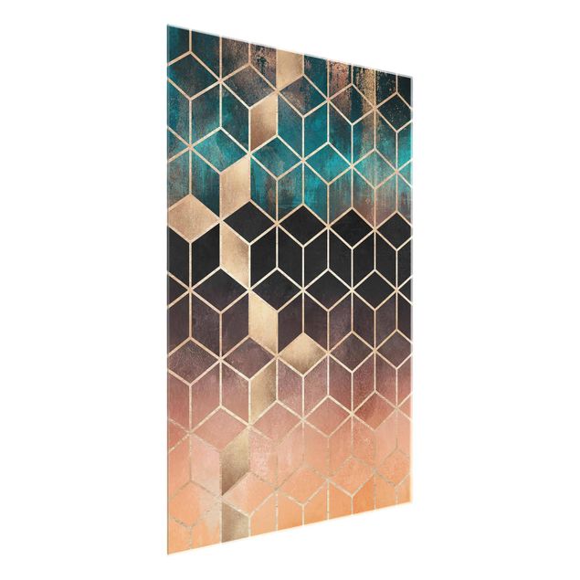 Tableaux en verre abstraits Géométrie Turquoise Rosé Doré