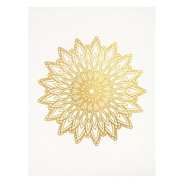 Tableau décoration Illustration Mandala Soleil Or Blanc