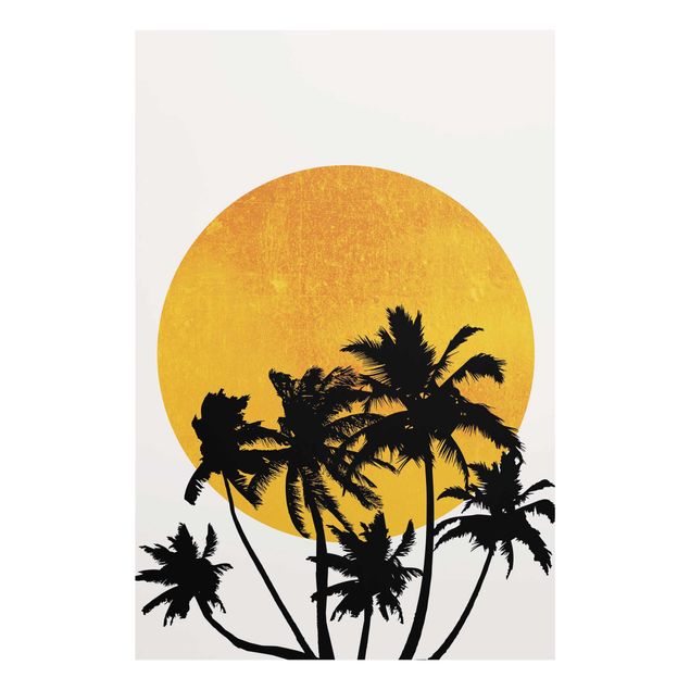 Tableau moderne Palmiers devant un soleil doré