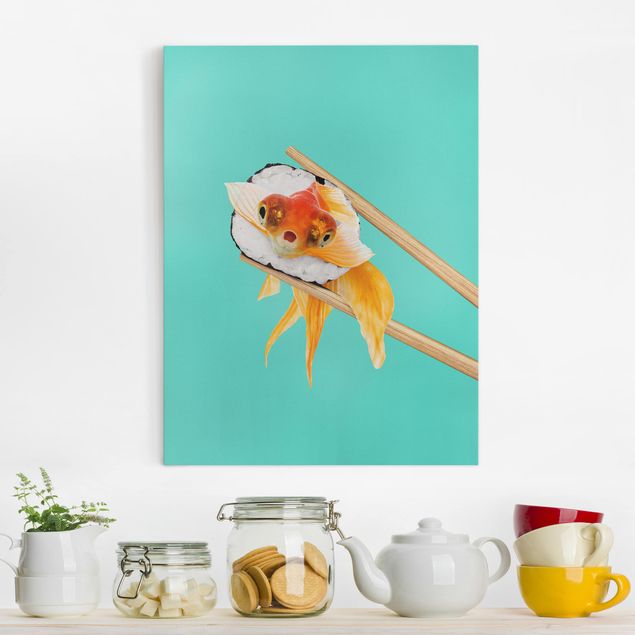 Déco murale cuisine Sushi avec poisson rouge