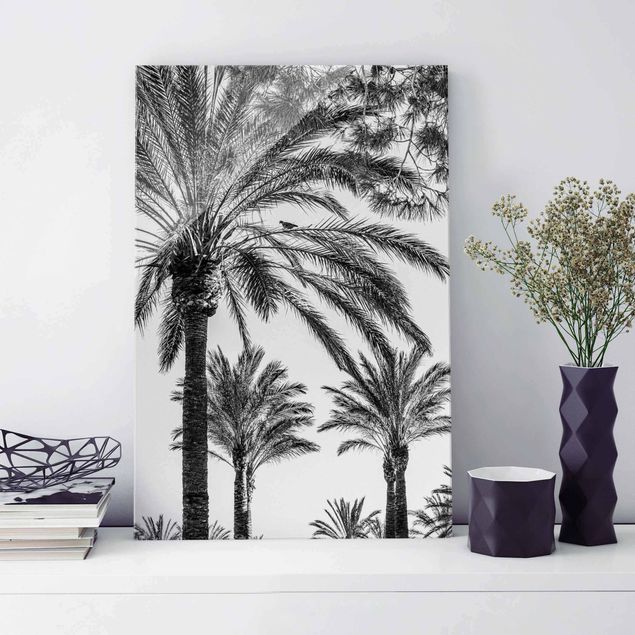 Déco murale cuisine Palmiers au coucher du soleil noir et blanc