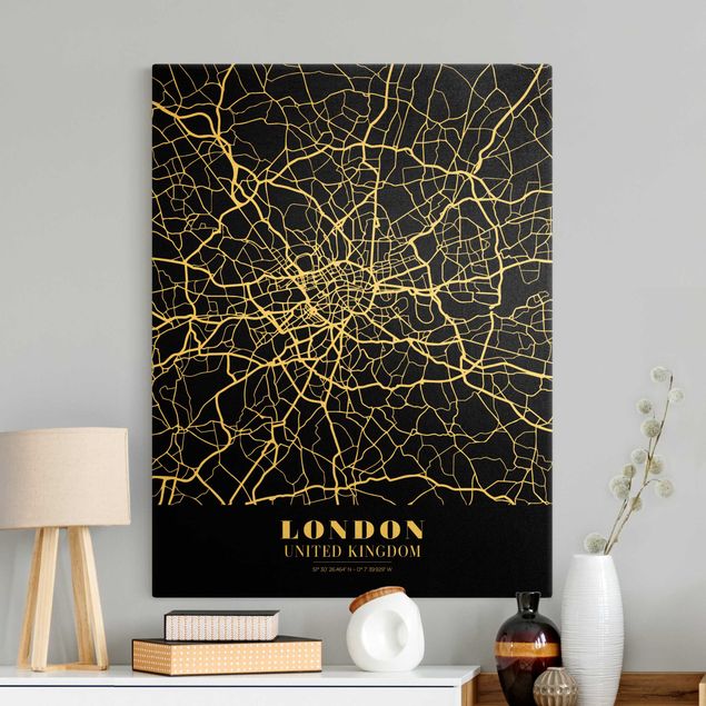 Tableaux modernes Plan de ville de Londres - Noir classique