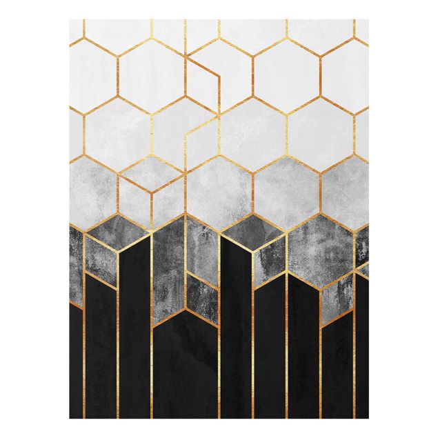 Tableaux modernes Hexagones d'or noir et blanc
