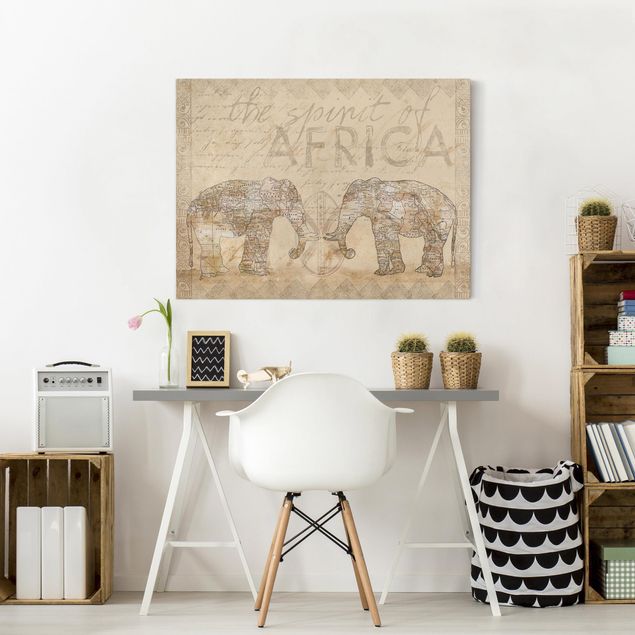 Toile éléphant Collage Vintage - Esprit d'Afrique