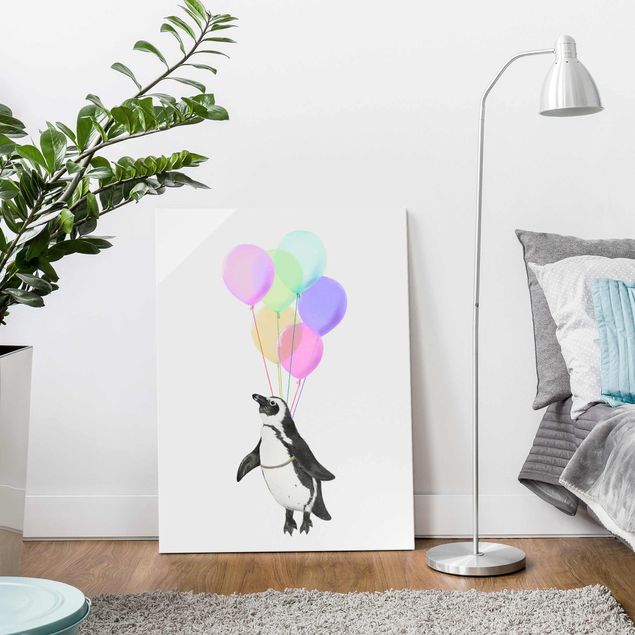 Tableau moderne Illustration manchot pastel ballons