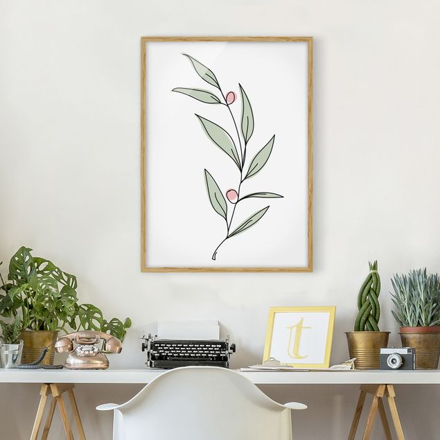 Affiches encadrées fleurs Branche avec baies Line Art