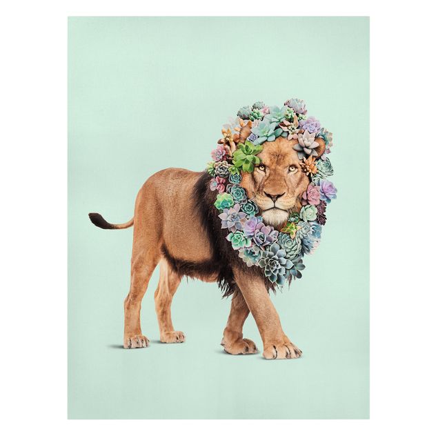 Tableau moderne Lion avec Succulents