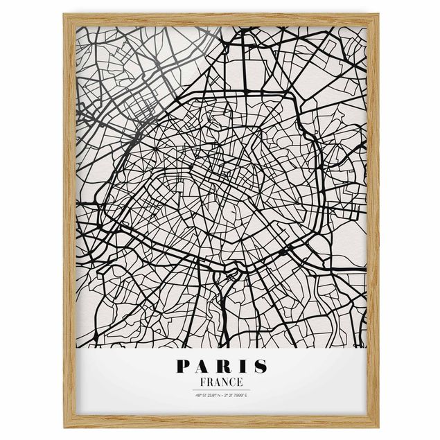 Tableaux encadrés mappemonde Plan de ville de Paris - Classique
