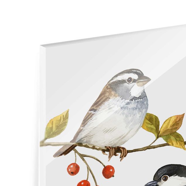 Tableau en verre - Birds And Berries - Tits