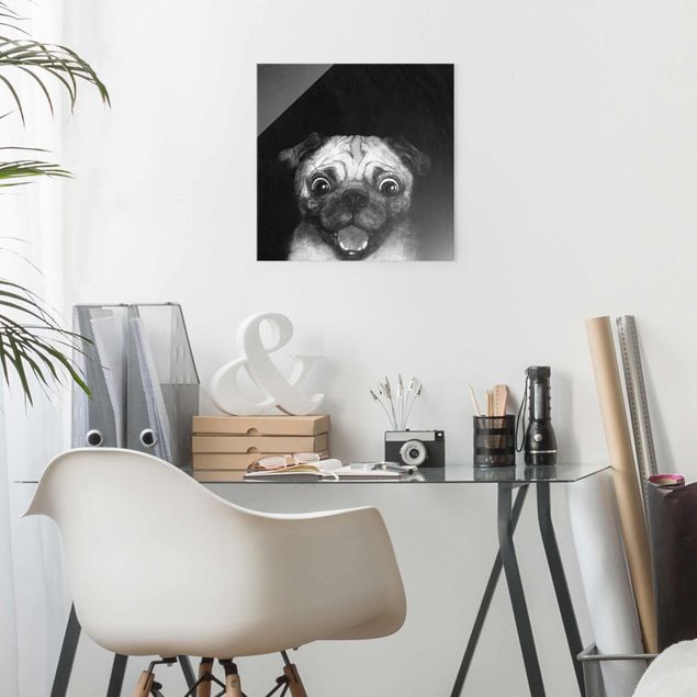 Tableau avec chien Illustration Chien Carlin Peinture Noir Et Blanc