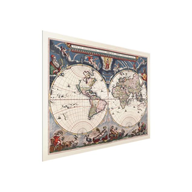 Tableau style vintage Carte du monde historique Nova et Accuratissima 1664