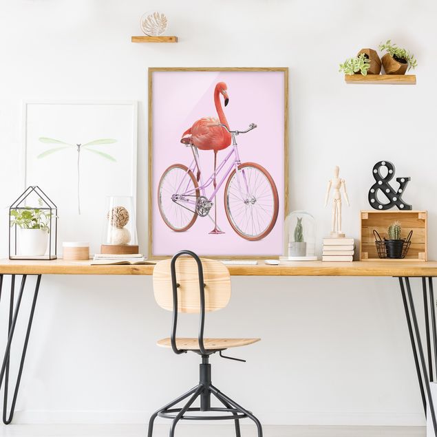 Tableaux modernes Flamant avec bicyclette