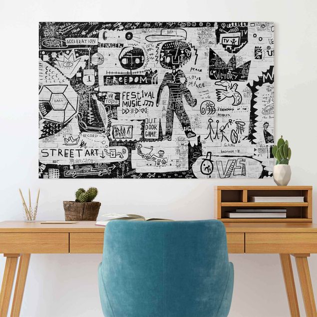 Tableaux sur toile effet pierre Abstract Graffiti Art Black And White