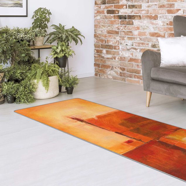 grand tapis salon Abstract Orange Brown
