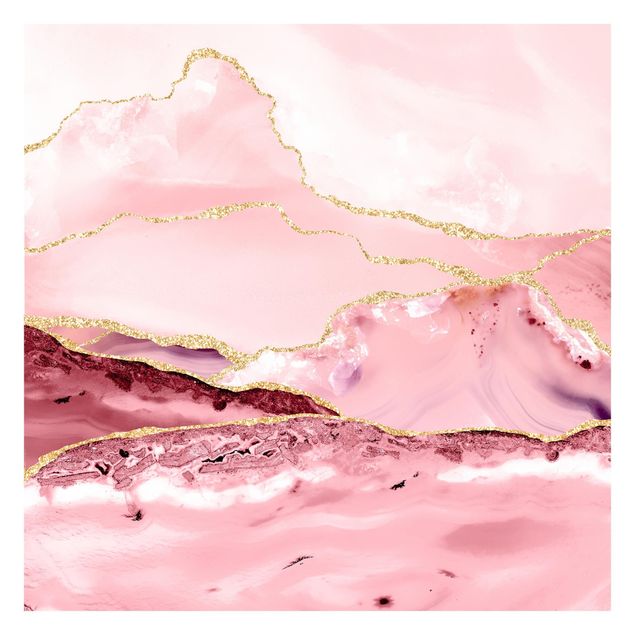 Papiers peints pierre Abstract Mountains Pink With Golden Lines