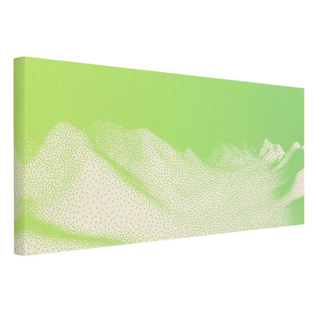 Tableau couleur vert Paysage abstrait à pois Chaîne de montagnes de prairies
