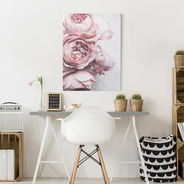 Tableau moderne Fleurs de Pivoine Rose Clair Pastel Shabby