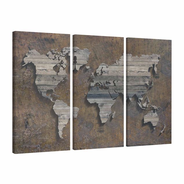 Tableau carte du monde Carte du monde avec grille en bois