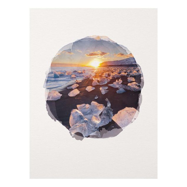 Tableaux mer Aquarelles - Morceaux de glace sur la plage Islande