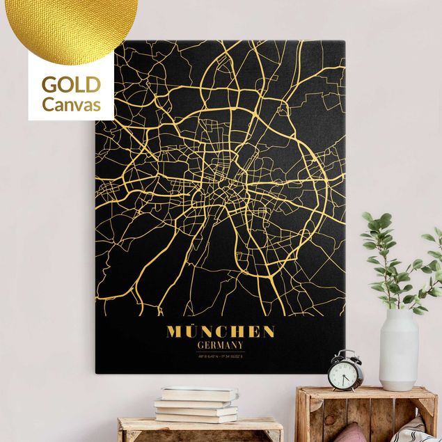 Tableaux modernes Plan de ville de Munich - Noir classique