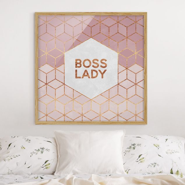 Affiches encadrées citations Boss Lady Hexagones en Rose
