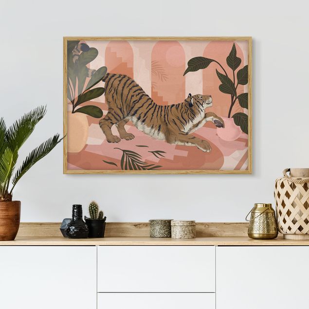 Tableau tigres Illustration Tigre dans une peinture rose pastel