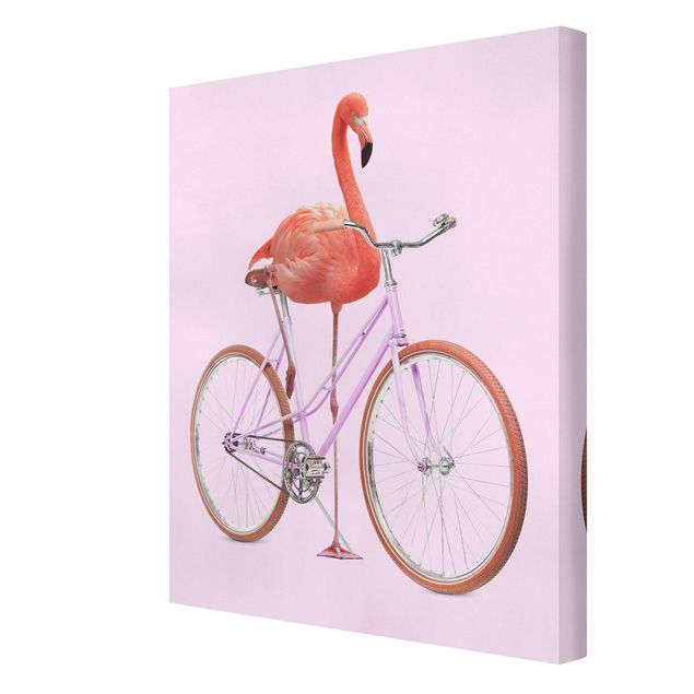 Tableau couleur rose Flamant avec bicyclette