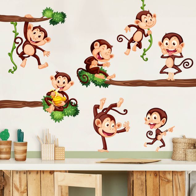 Sticker mural jungle Famille de singes