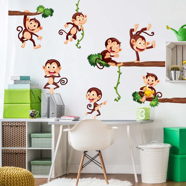 Stickers muraux arbre Famille de singes