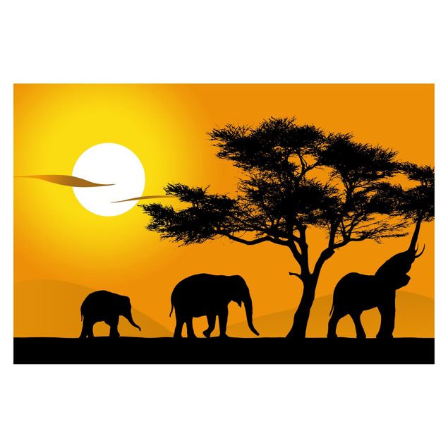 Tapisserie paysage Marche des éléphants africains