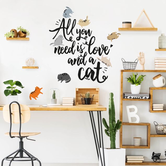 Stickers muraux citations proverbes All You Need Is Love And A Cat