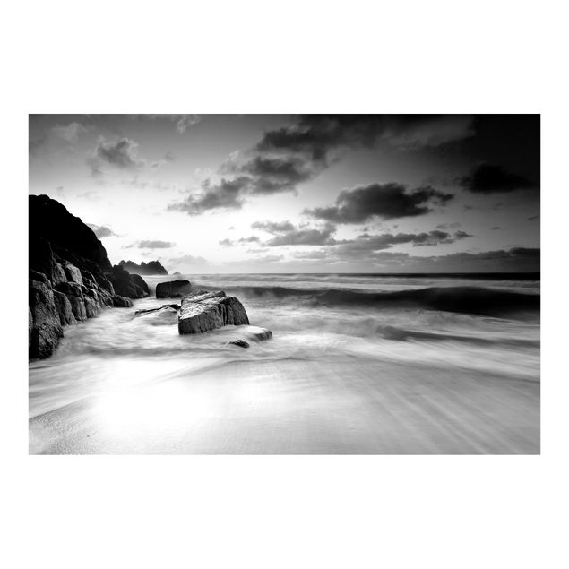 Papier peint panoramique paysage At The Ocean In Cornwall Black And White