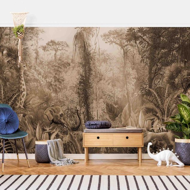 Papier peint moderne Antique Jungle Sepia