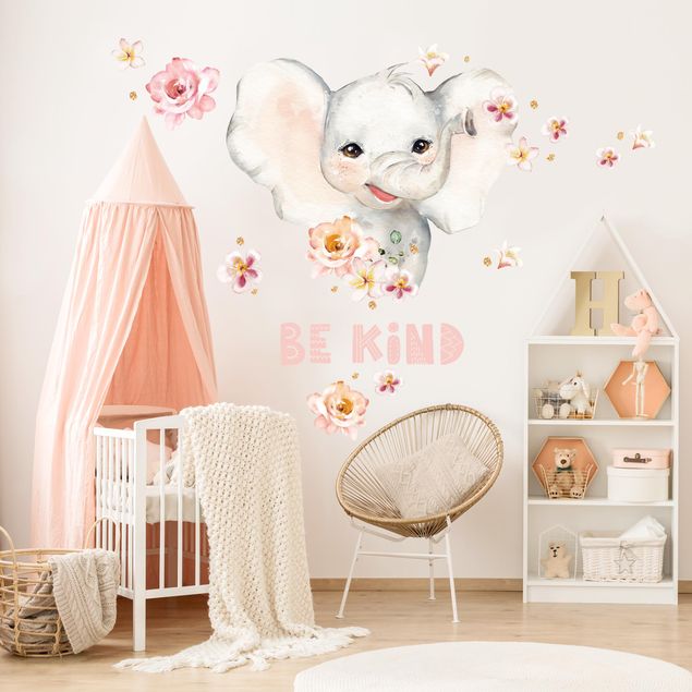 Sticker mural animaux Aquarelle - Elephant - Be Kind