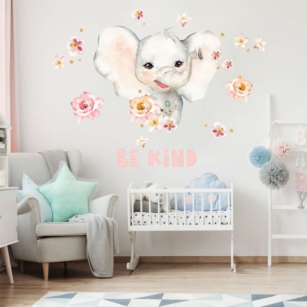 Stickers muraux phrase Aquarelle - Elephant - Be Kind