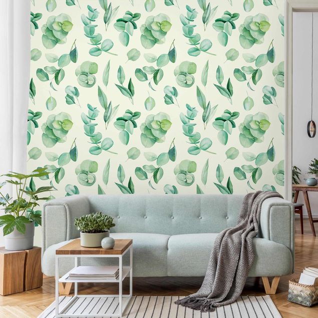Tapisserie moderne Watercolour Eucalyptus Branch And Leaves Pattern