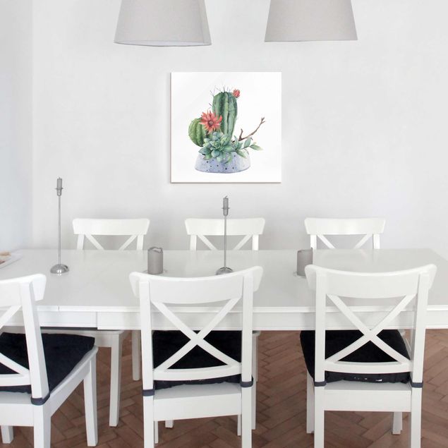 Tableaux en verre fleurs Illustration de cactus à l'aquarelle