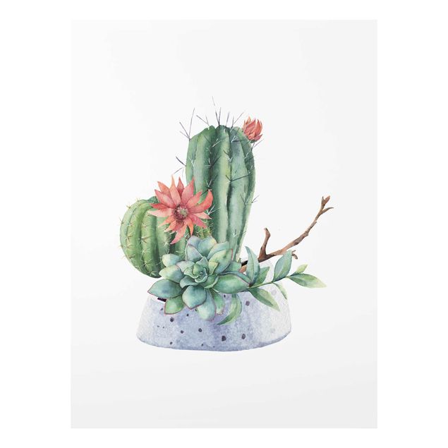 Tableau couleur vert Illustration de cactus à l'aquarelle
