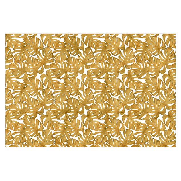 Walpaper - Watercolour Monstera Leaves In Gold