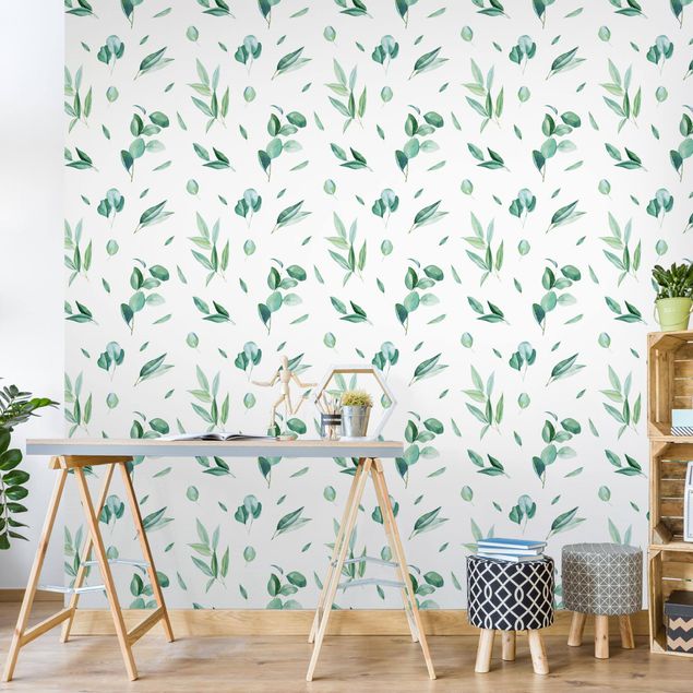 Déco mur cuisine Motif aquarelle feuilles et eucalyptus