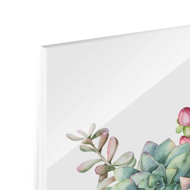 Tableaux en verre magnétique Illustration de succulents à l'aquarelle