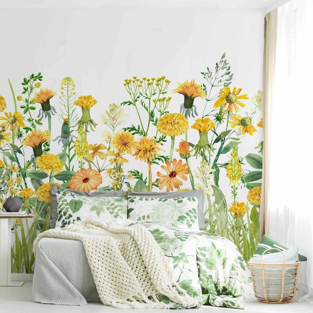 Déco murale cuisine Aquarelle - Prairie de fleurs en Gelb