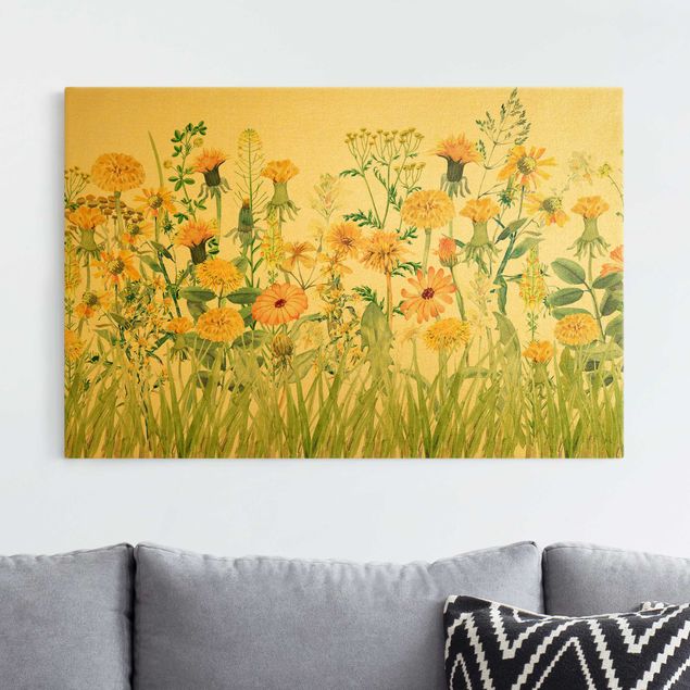Toile lion Watercolour Flower Meadow In Yellow