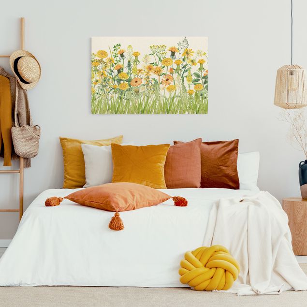 Tableau floral mural Aquarelle - Prairie de fleurs en Gelb